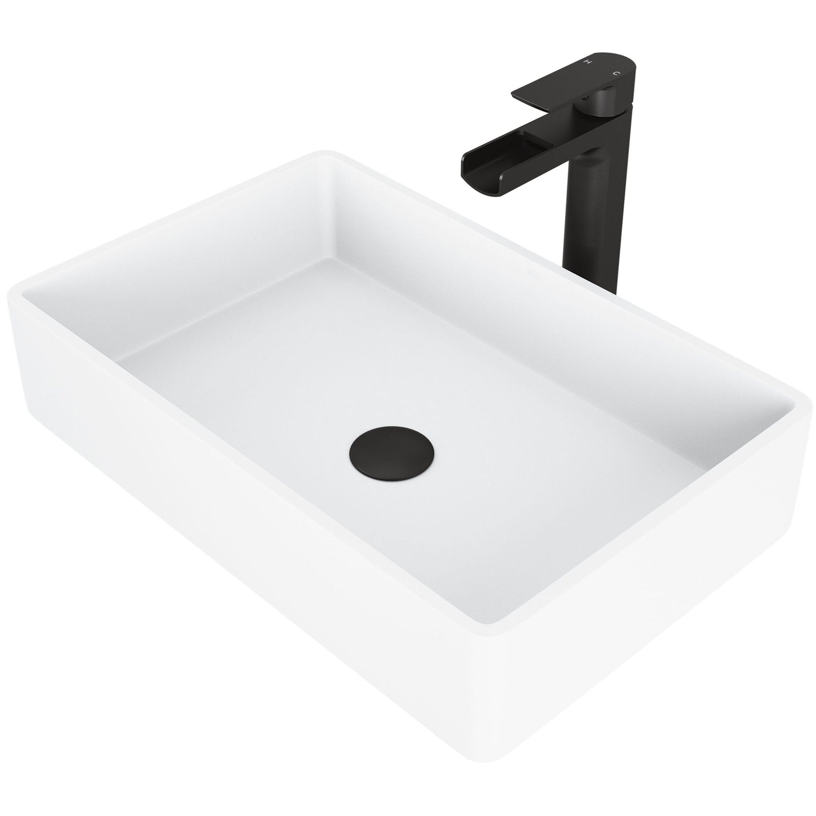 Magnolia MatteStone White Bathroom Sink/Basin Set with Amada Faucet and Rectangular Composite Vessel K3E6 - product image 1
