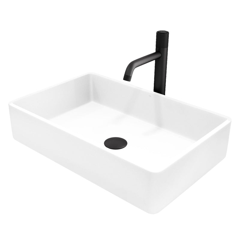 Magnolia MatteStone White Bathroom Sink/Basin Set with Apollo Faucet and Rectangular Composite Vessel B8Y5