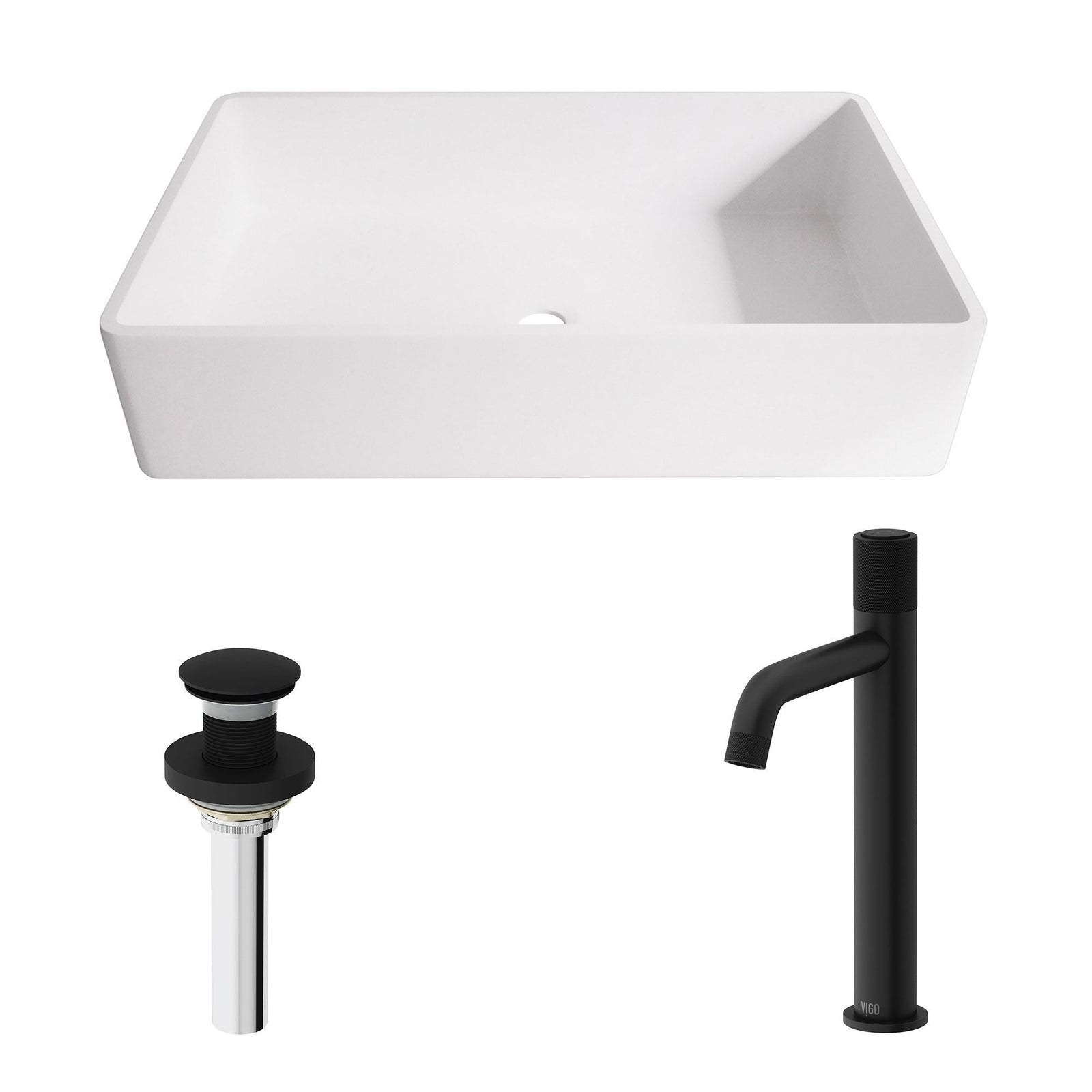 Magnolia MatteStone White Bathroom Sink/Basin Set with Apollo Faucet and Rectangular Composite Vessel B8Y5 - product image 2