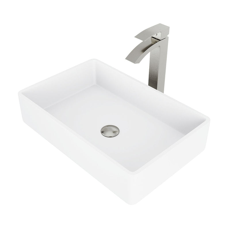 Magnolia MatteStone White Bathroom Sink/Basin Set with Duris Faucet and Rectangular Composite Vessel D1P3