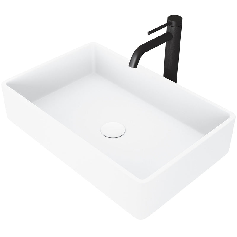 Magnolia MatteStone White Bathroom Sink/Basin Set with Lexington Faucet and Rectangular Composite Vessel H5E5