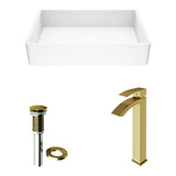Magnolia MatteStone White Bathroom Sink/Basin Set with Matte Gold Duris Faucet and Rectangular Composite Vessel G9Z2 - product image 2