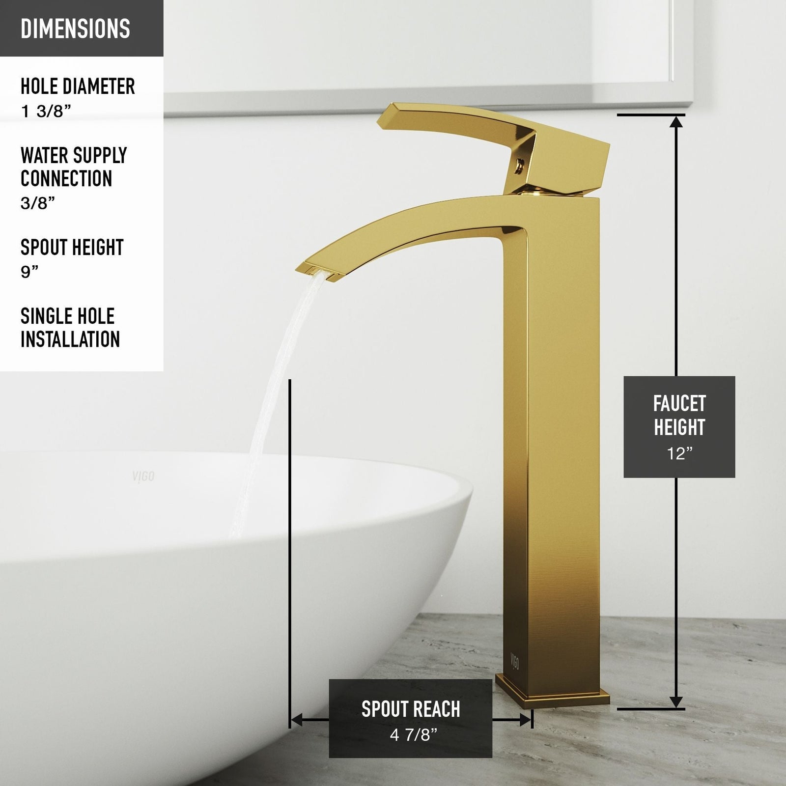 Magnolia MatteStone White Bathroom Sink/Basin Set with Matte Gold Duris Faucet and Rectangular Composite Vessel G9Z2 - product image 7