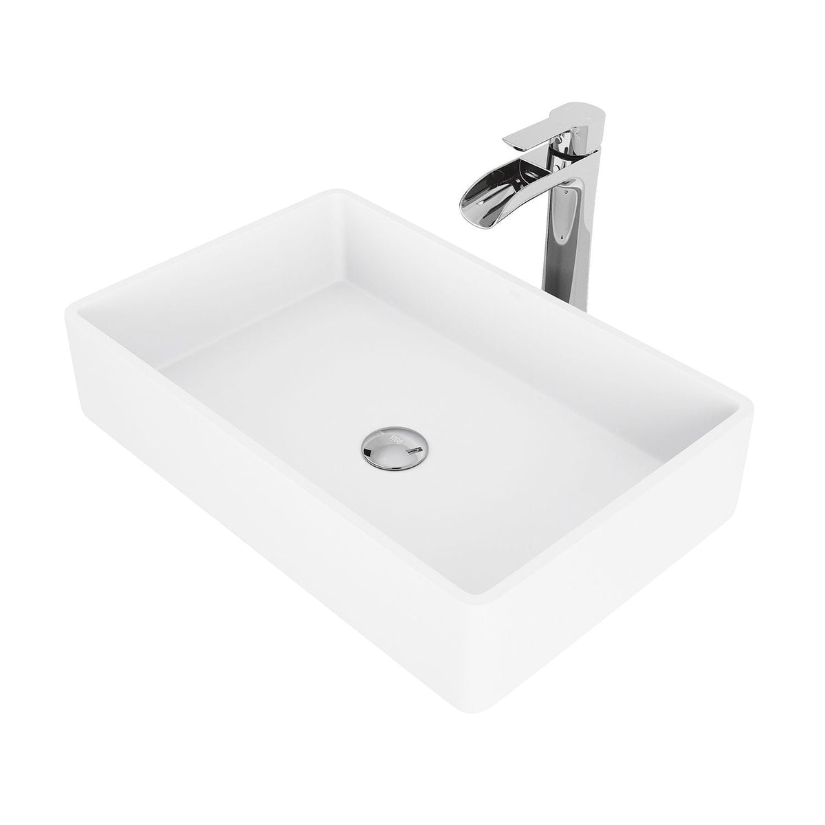 Magnolia MatteStone White Bathroom Sink/Basin Set with Niko Faucet and Rectangular Composite Vessel F8Q4 - product image 1