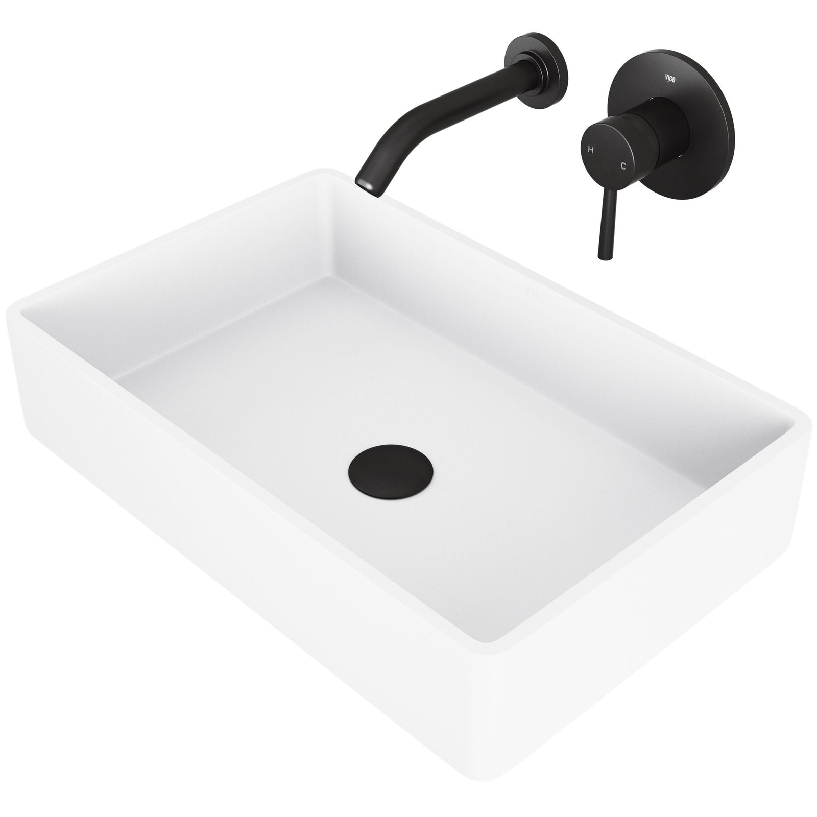 Magnolia MatteStone White Bathroom Sink/Basin Set with Olus Wall Mount Faucet and Rectangular Composite Vessel Z6K5 - product image 1