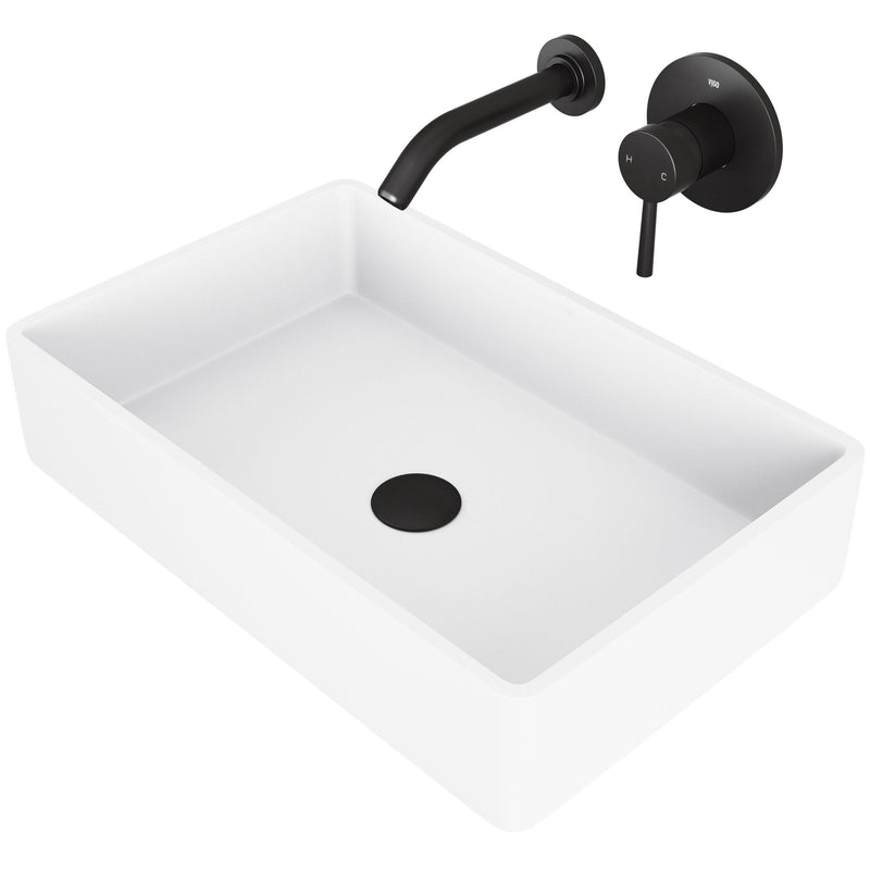 Magnolia MatteStone White Bathroom Sink/Basin Set with Olus Wall Mount Faucet and Rectangular Composite Vessel Z6K5