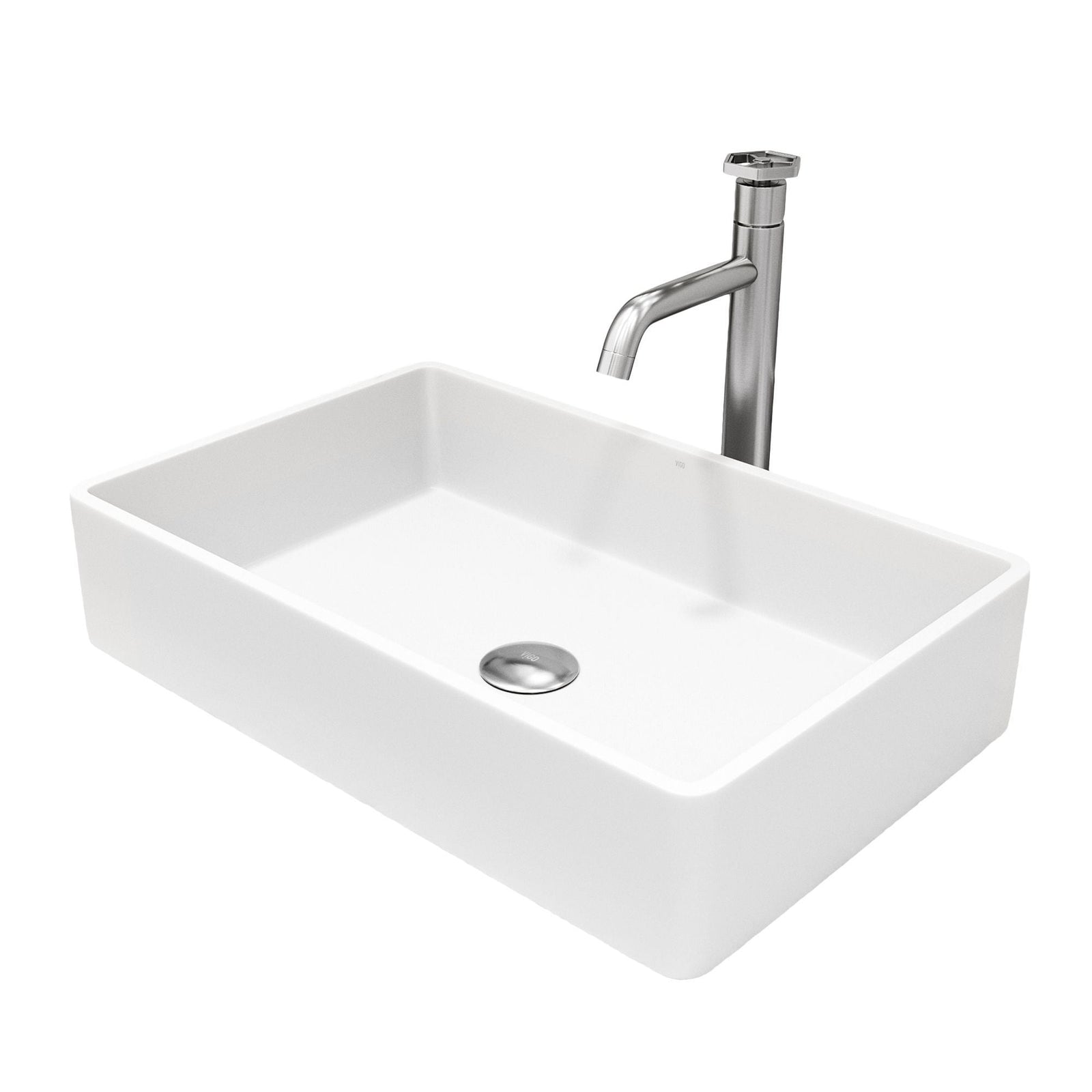 Magnolia MatteStone White Bathroom Sink/Basin Set with Ruxton Faucet and Rectangular Composite Vessel Y0X1 - product image 1