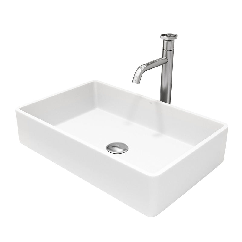 Magnolia MatteStone White Bathroom Sink/Basin Set with Ruxton Faucet and Rectangular Composite Vessel Y0X1