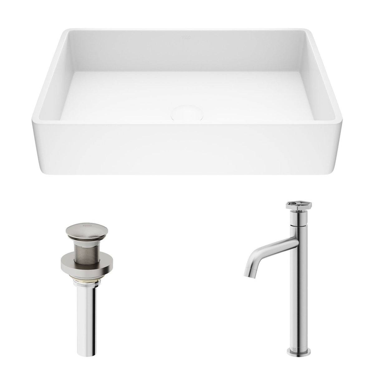 Magnolia MatteStone White Bathroom Sink/Basin Set with Ruxton Faucet and Rectangular Composite Vessel Y0X1 - product image 2