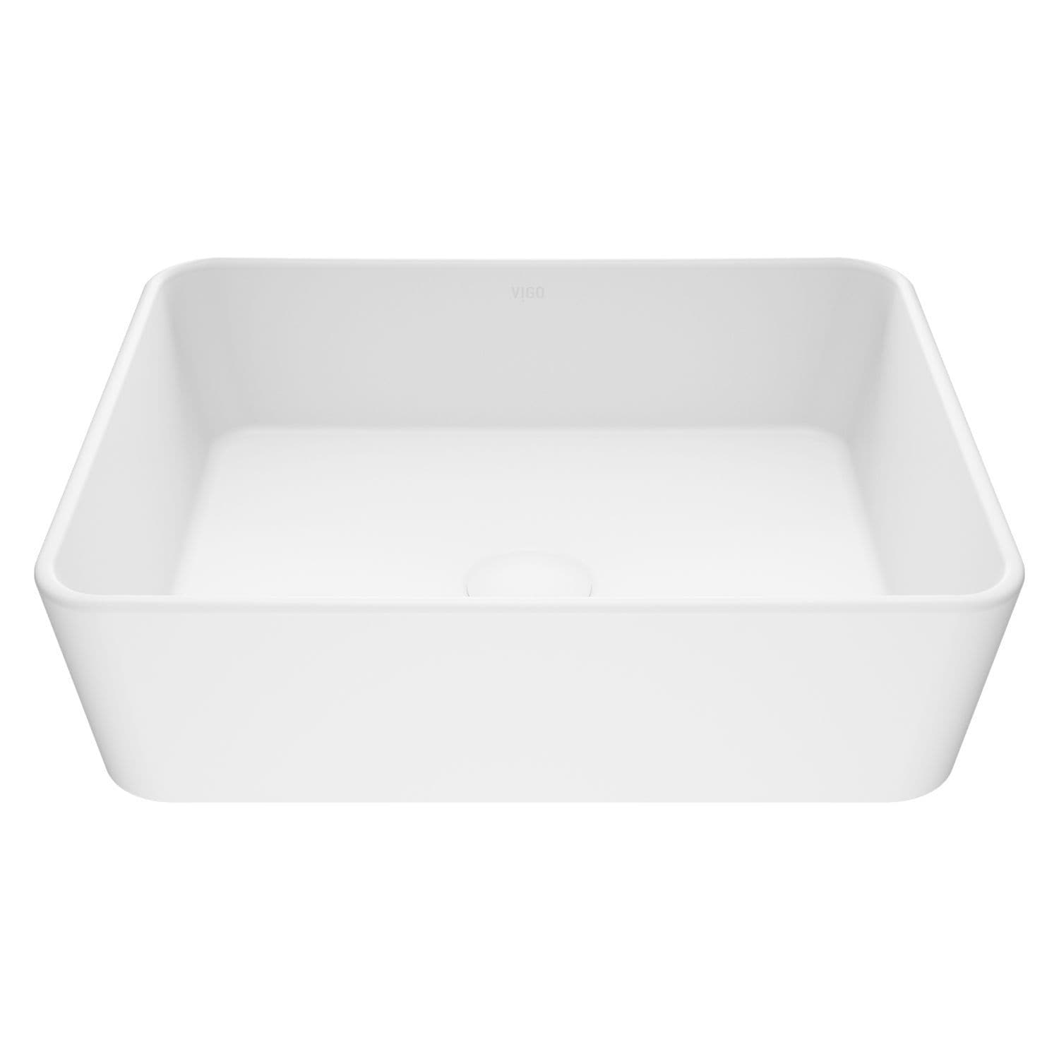 Marigold Matte Stone Rectangular Composite Vessel Bathroom Sink/Basin with Rounded Edges & Deep Bowl, White Y6M7 - product image 1