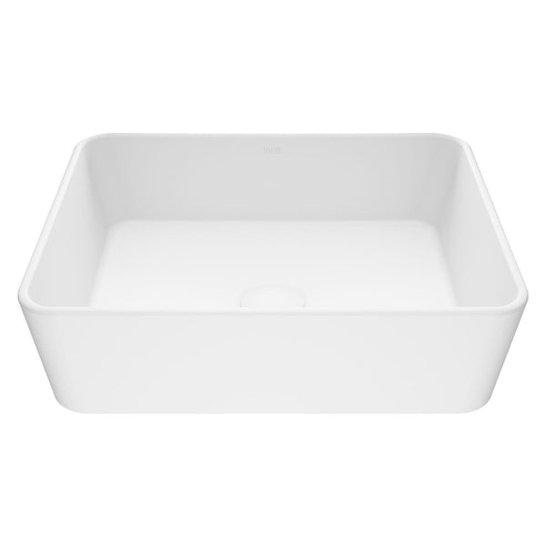 Marigold Matte Stone Rectangular Composite Vessel Bathroom Sink/Basin with Rounded Edges & Deep Bowl, White Y6M7