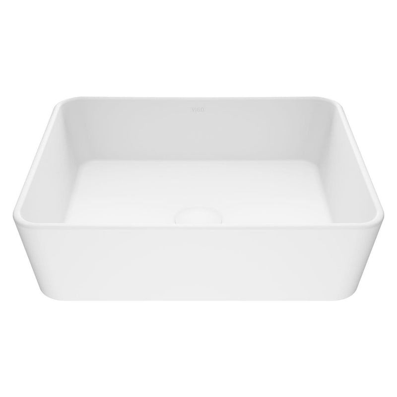 Marigold Matte Stone Rectangular Composite Vessel Bathroom Sink/Basin with Rounded Edges & Deep Bowl, White Y6M7
