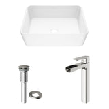 Marigold MatteStone Matte White Bathroom Sink/Basin Set with Amada Faucet and Rectangular Composite Vessel V0B8 - product image 2