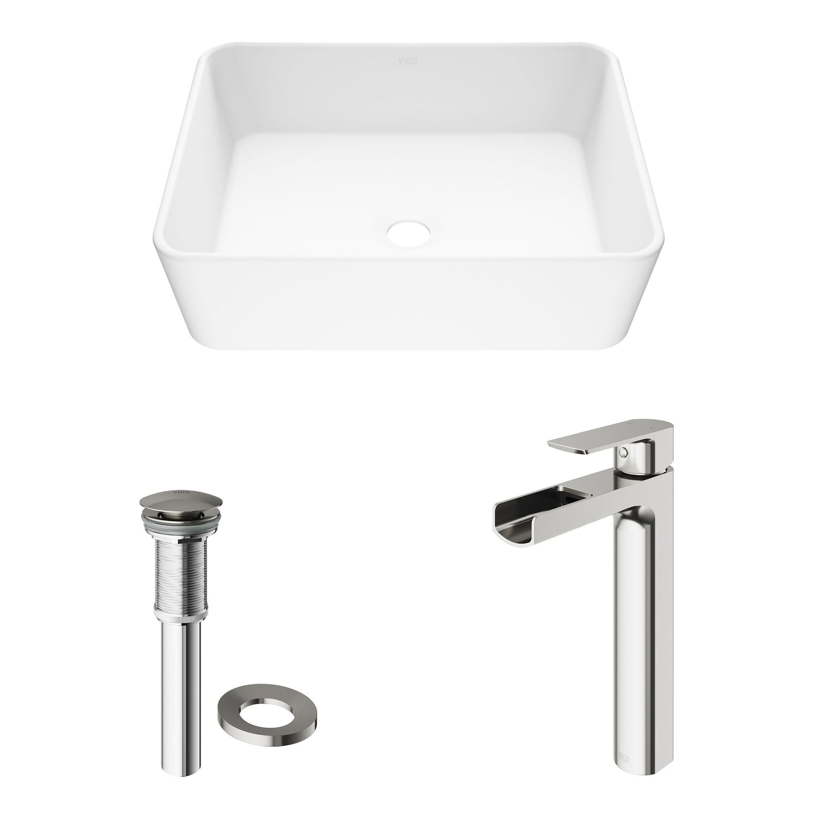 Marigold MatteStone Matte White Bathroom Sink/Basin Set with Amada Faucet and Rectangular Composite Vessel V0B8 - product image 2