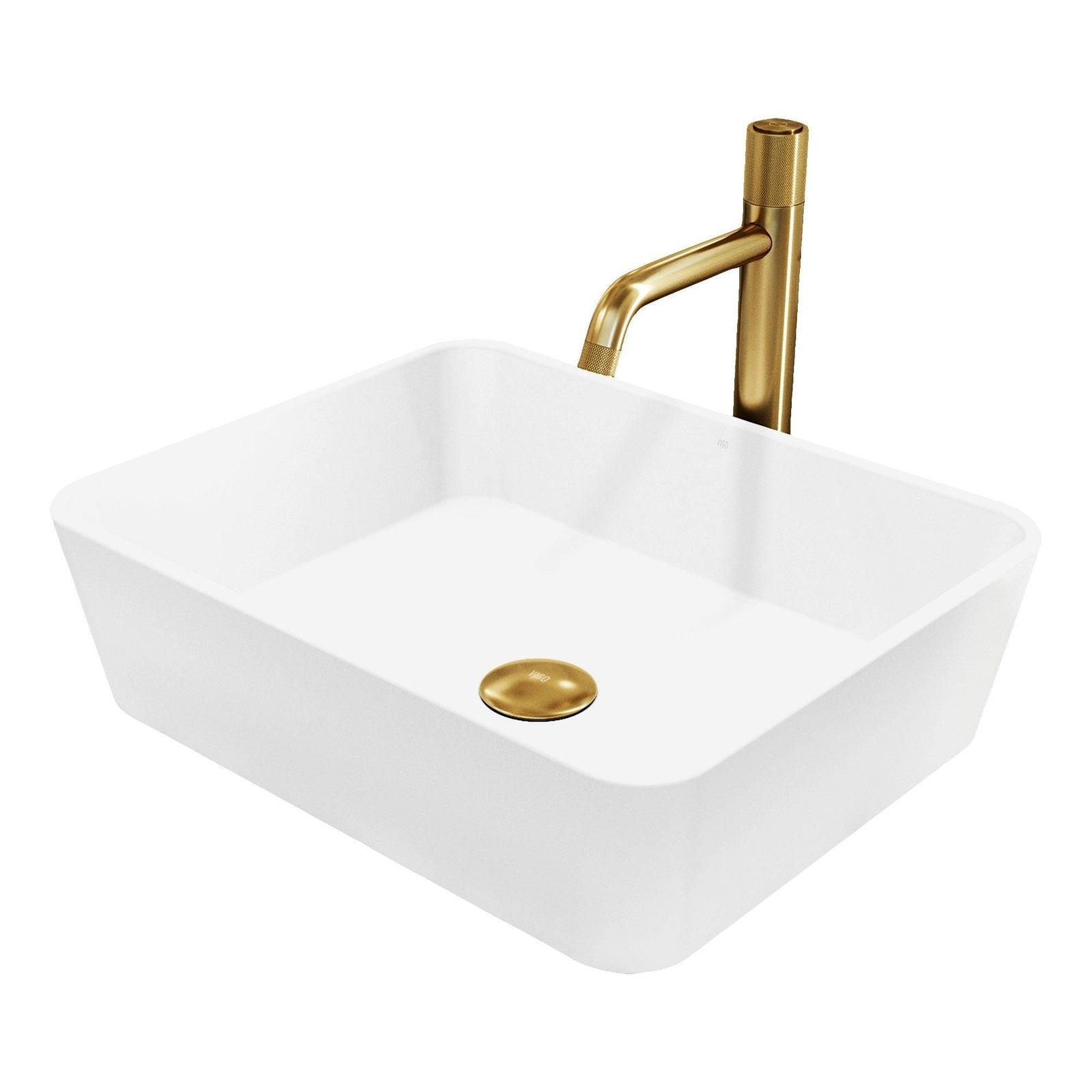 Marigold MatteStone Matte White Bathroom Sink/Basin Set with Apollo Faucet and Rectangular Composite Vessel I1U6 - product image 1