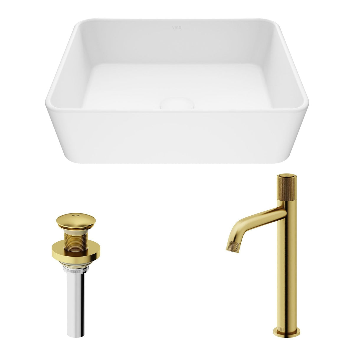 Marigold MatteStone Matte White Bathroom Sink/Basin Set with Apollo Faucet and Rectangular Composite Vessel I1U6 - product image 2