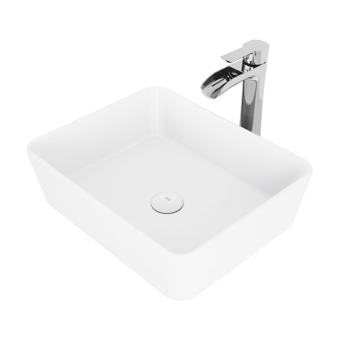 Marigold MatteStone Matte White Bathroom Sink/Basin Set with Niko Faucet and Rectangular Composite Vessel J8V7 - product image 1