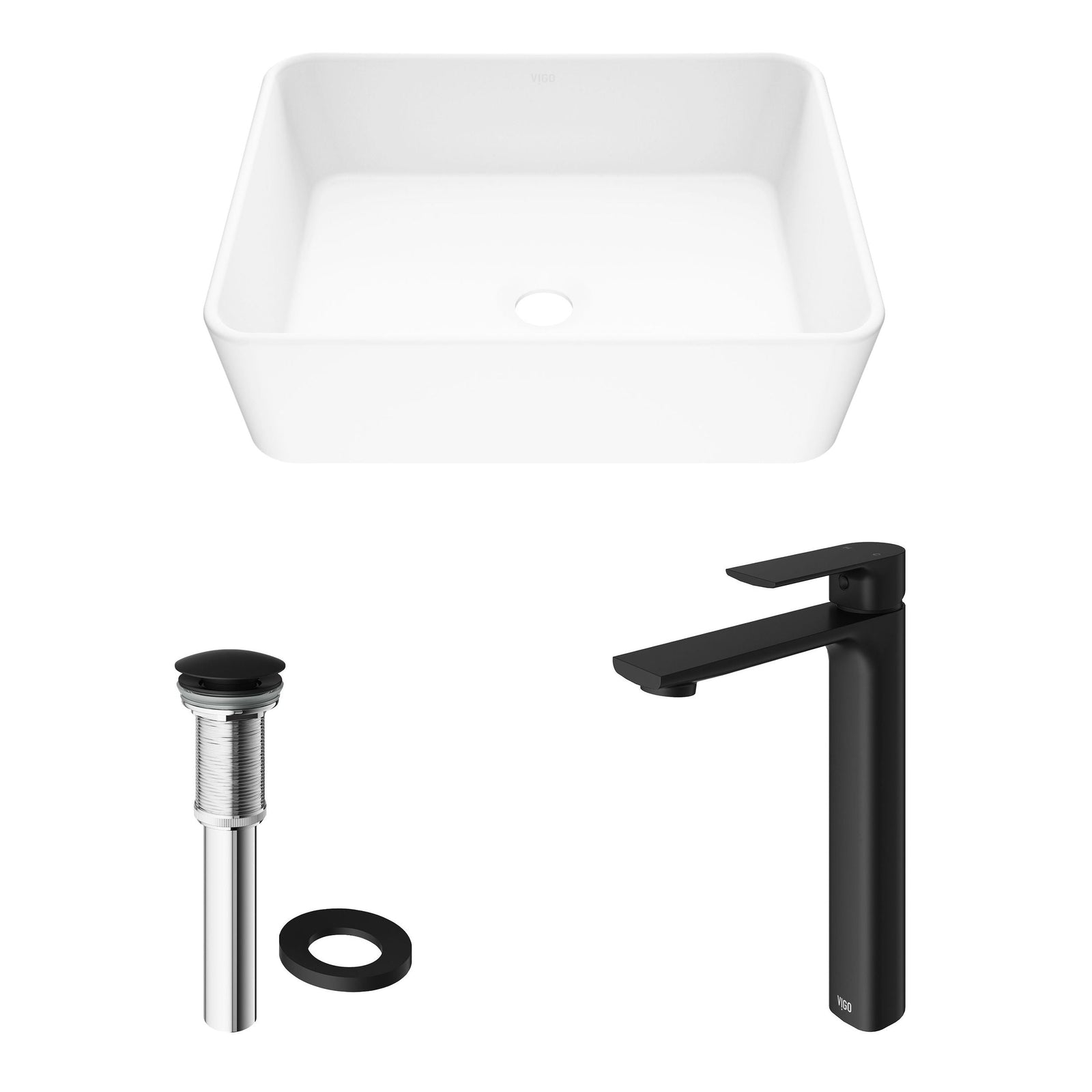 Marigold MatteStone Matte White Bathroom Sink/Basin Set with Norfolk Faucet and Rectangular Composite Vessel M0G4 - product image 2