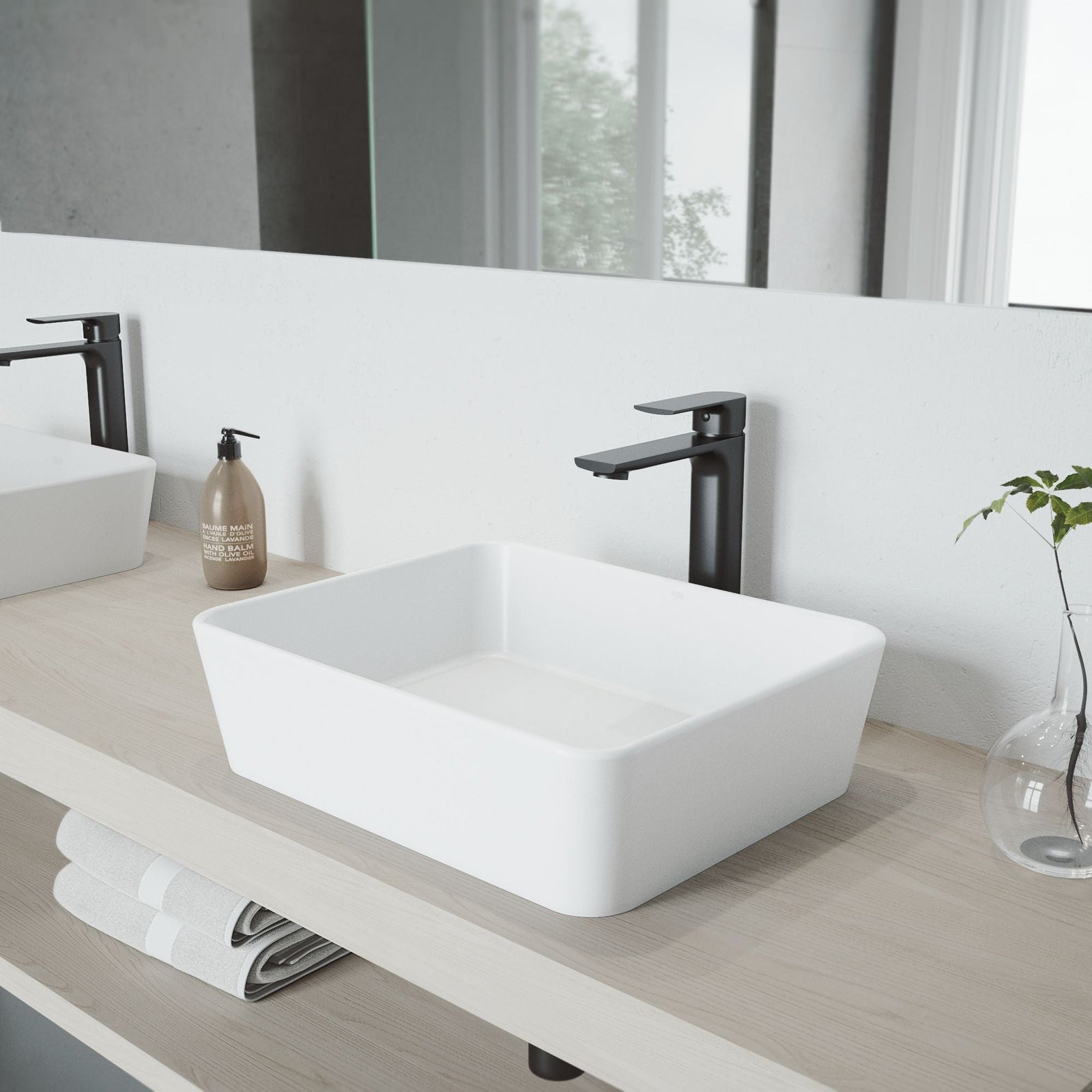 Marigold MatteStone Matte White Bathroom Sink/Basin Set with Norfolk Faucet and Rectangular Composite Vessel M0G4 - product image 7