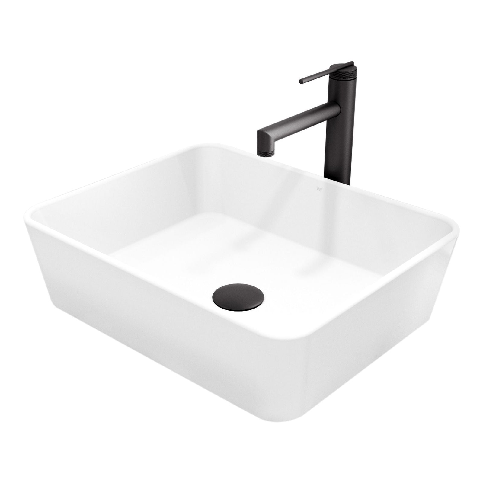 Marigold MatteStone Matte White Bathroom Sink/Basin Set with Sterling Faucet and Rectangular Composite Vessel X5V5 - product image 1