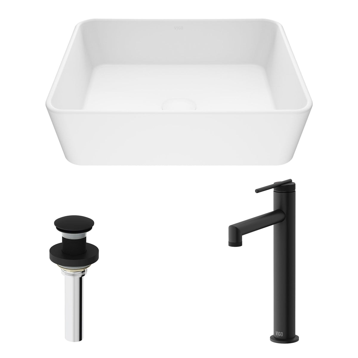Marigold MatteStone Matte White Bathroom Sink/Basin Set with Sterling Faucet and Rectangular Composite Vessel Q9B1 - product image 2