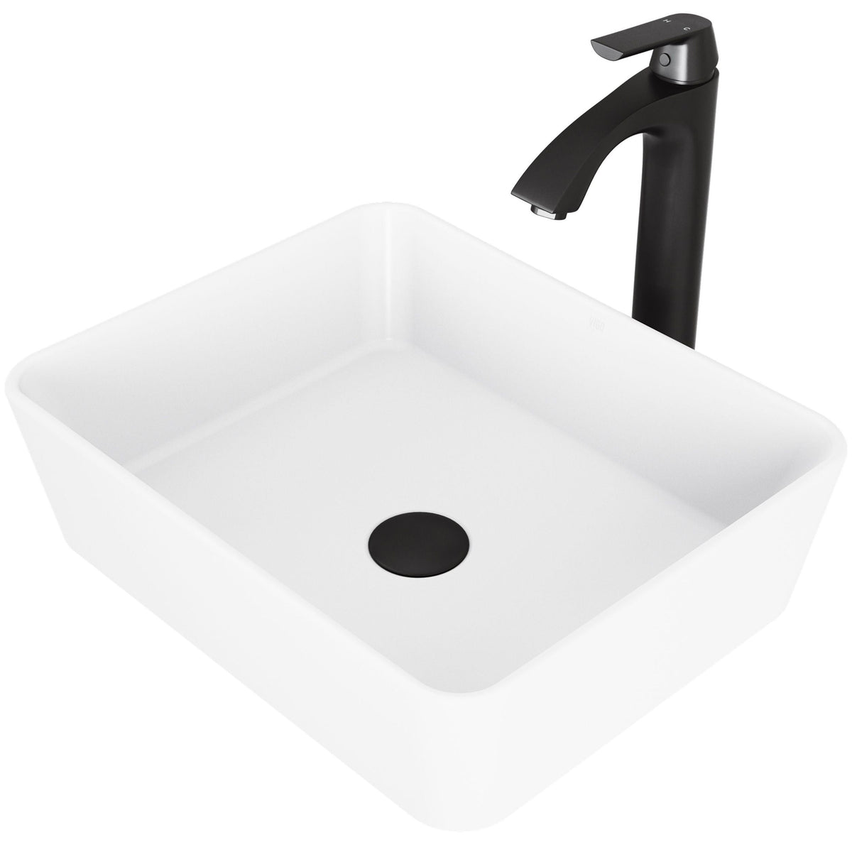 Marigold MatteStone White Bathroom Sink/Basin Set with Matte Black Linus Faucet and Rectangular Composite Vessel G8K5 - product image 1