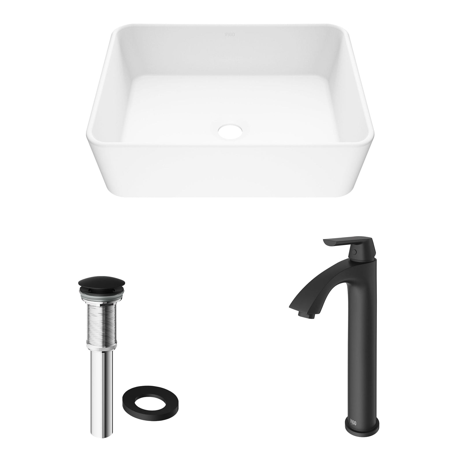 Marigold MatteStone White Bathroom Sink/Basin Set with Matte Black Linus Faucet and Rectangular Composite Vessel G8K5 - product image 2