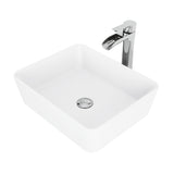 Marigold MatteStone White Bathroom Sink/Basin Set with Niko Faucet and Rectangular Composite Vessel V6I0 - product image 1