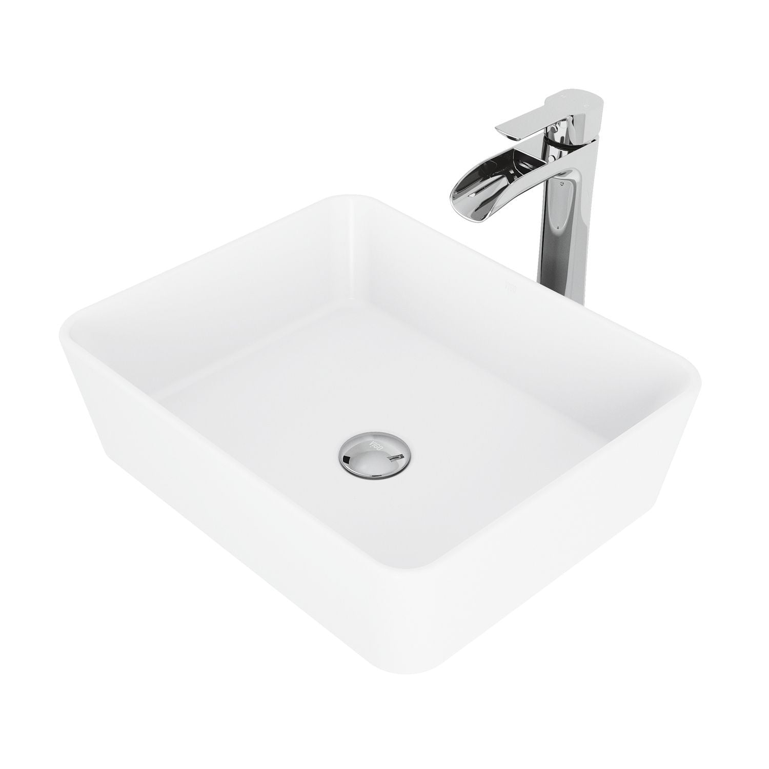 Marigold MatteStone White Bathroom Sink/Basin Set with Niko Faucet and Rectangular Composite Vessel V6I0 - product image 1