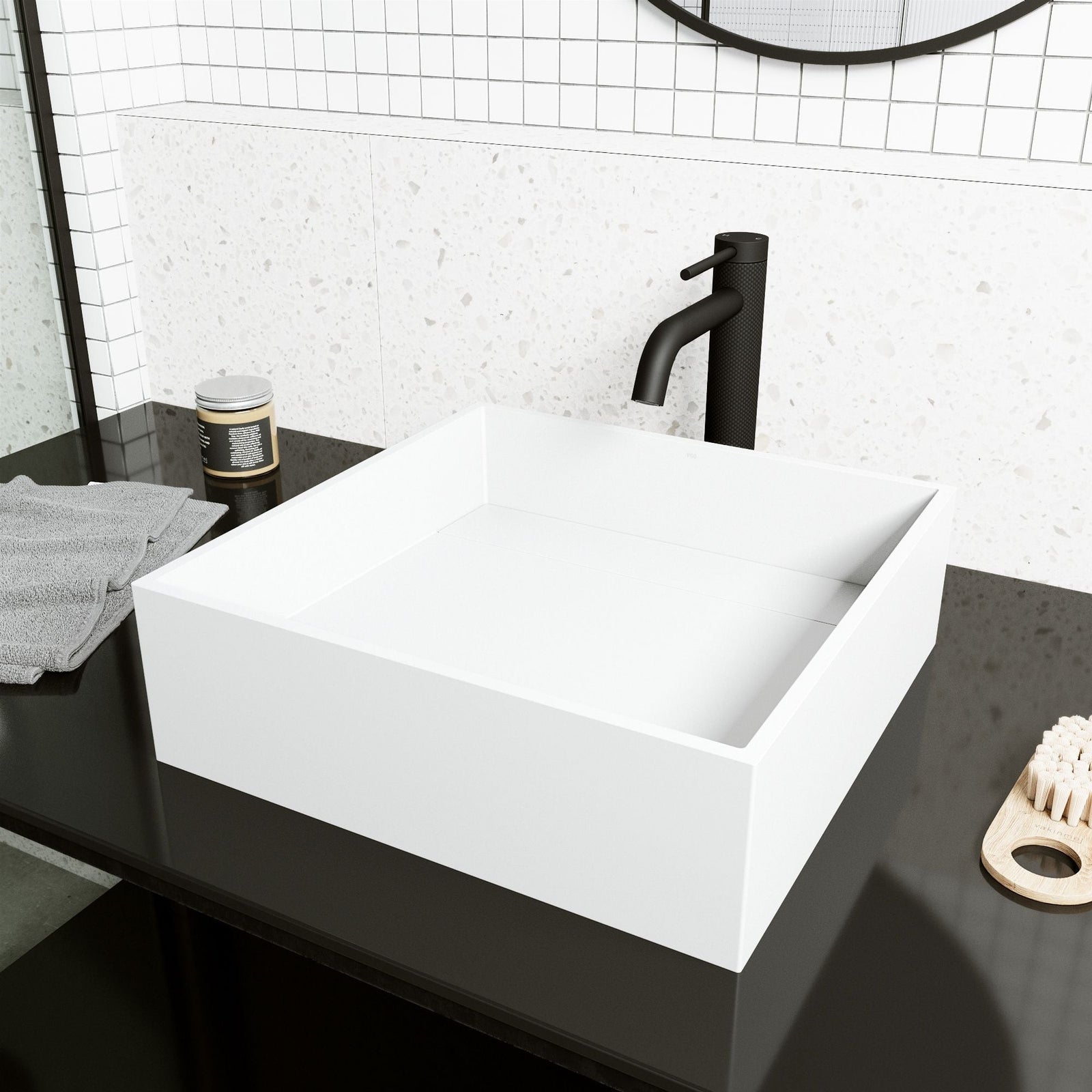 Montauk MatteStone 15x15-in Deep White Bathroom Sink/Basin with Rectangular Vessel E3K6 - product image 6
