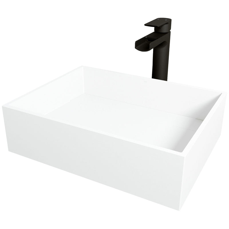 Montauk MatteStone White Bathroom Sink/Basin Set with Amada Faucet and Rectangular Composite Vessel R5L7