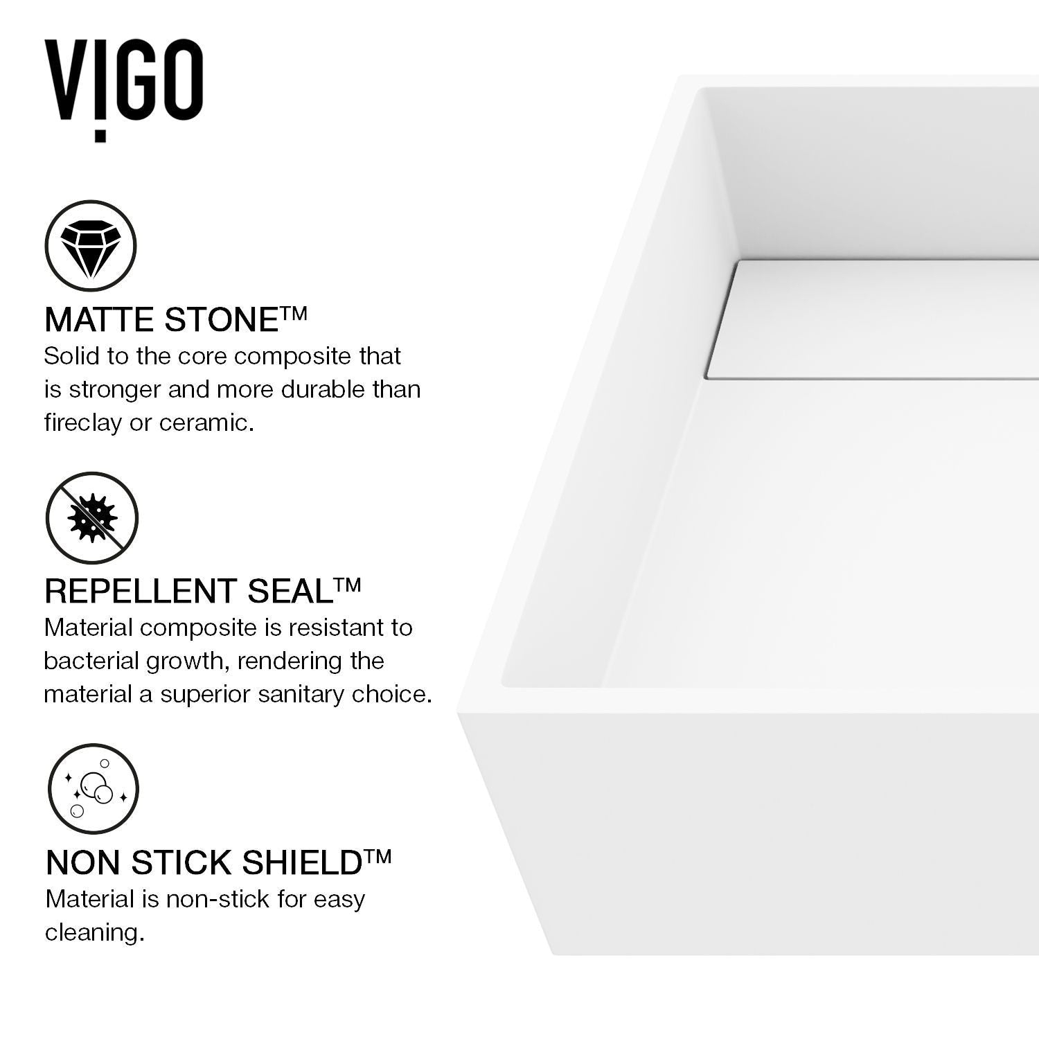 Montauk MatteStone White Bathroom Sink/Basin Set with Amada Faucet and Rectangular Composite Vessel A4S0 - product image 7
