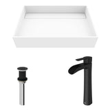 Montauk MatteStone White Bathroom Sink/Basin Set with Niko Faucet and Rectangular Composite Vessel L5K5 - product image 2