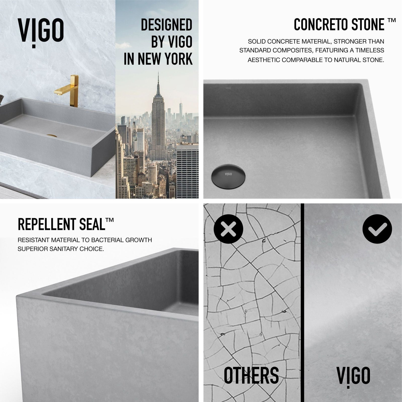 Orvieto Gothic ConcretoStone 24x15-in Deep Grey Bathroom Sink/Basin with Rectangular Vessel I3M2 - product image 3