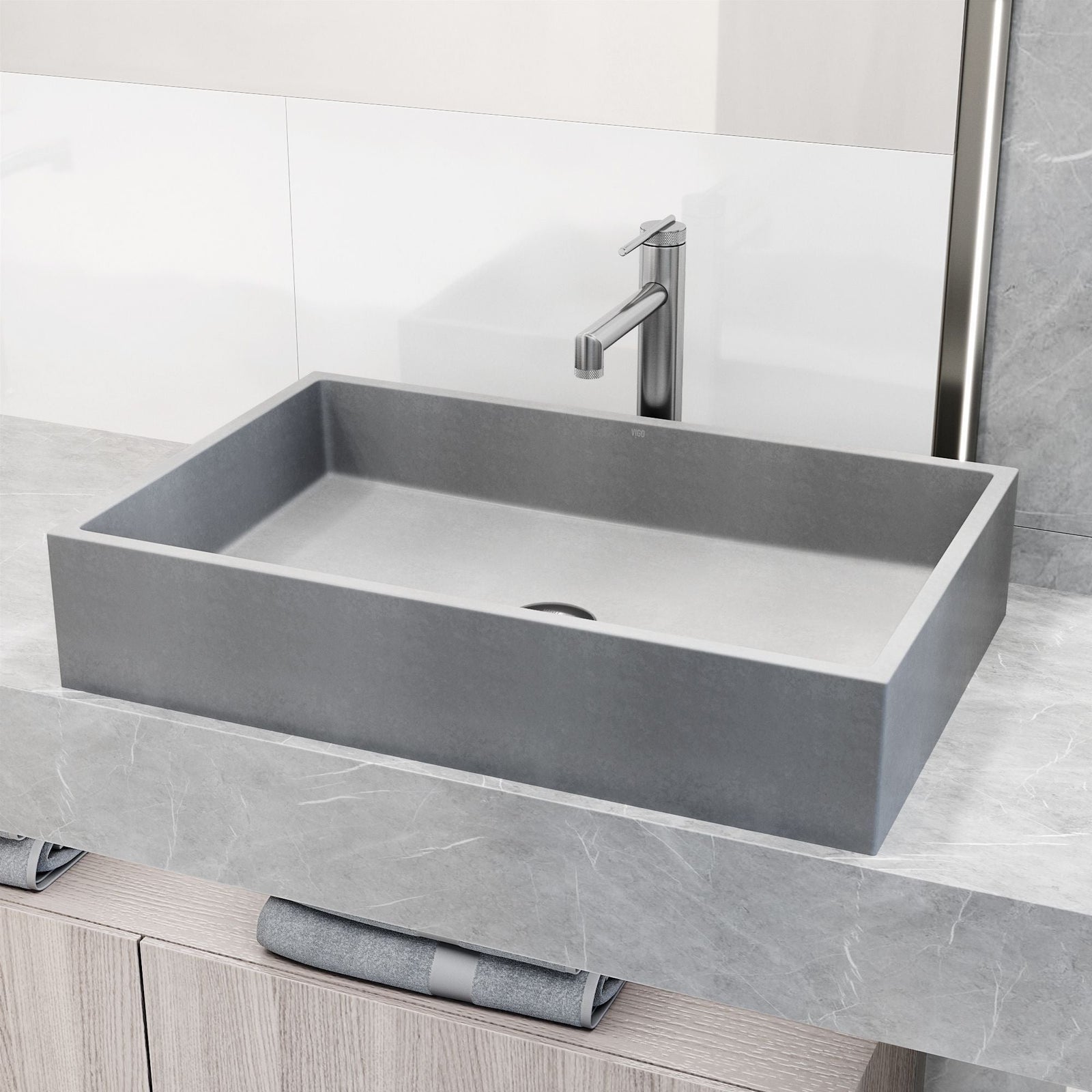 Orvieto Gothic ConcretoStone 24x15-in Deep Grey Bathroom Sink/Basin with Rectangular Vessel A2J2 - product image 5