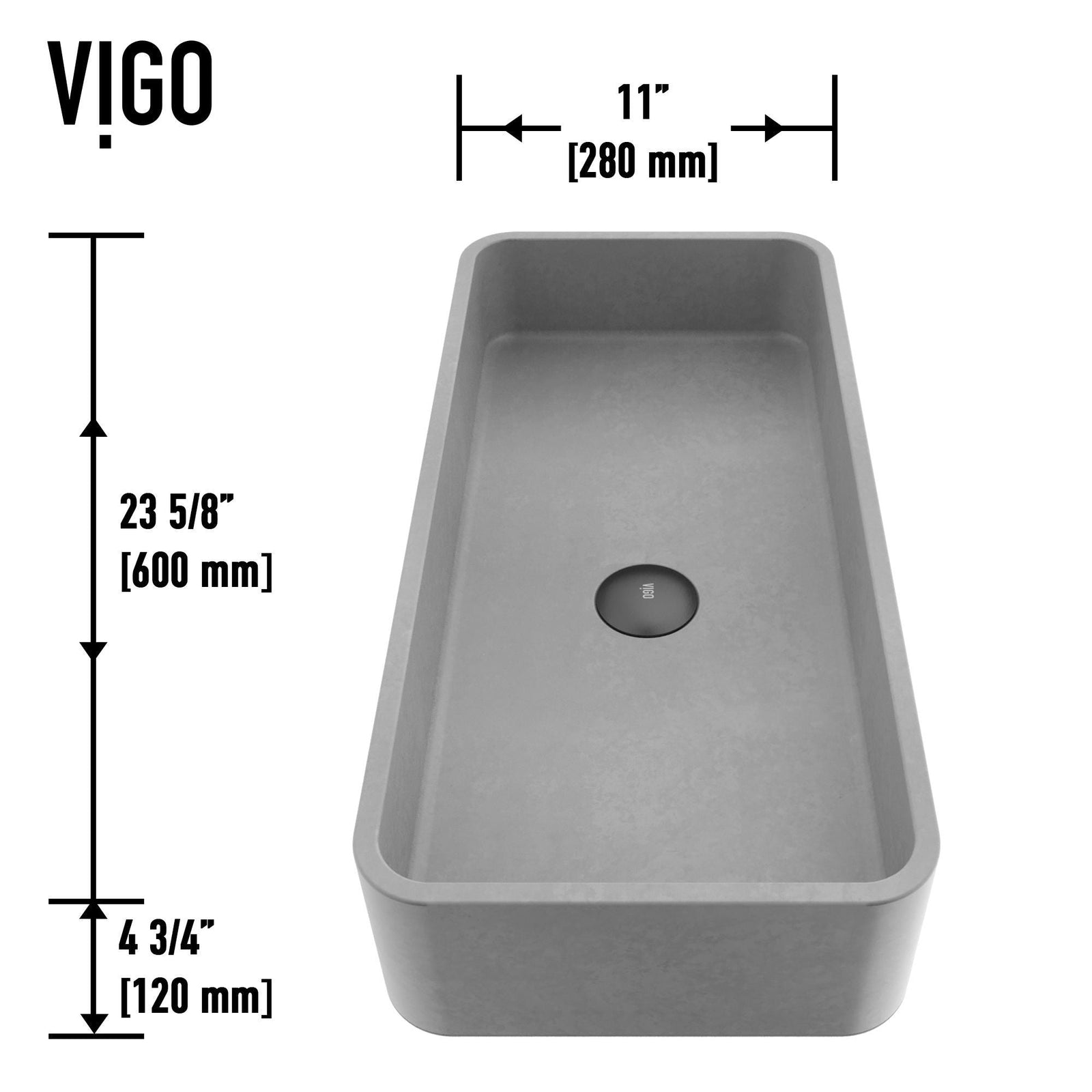 Palazzo Gothic ConcretoStone 24x11-in Deep Grey Bathroom Sink/Basin with Rectangular Vessel Z1O9 - product image 4
