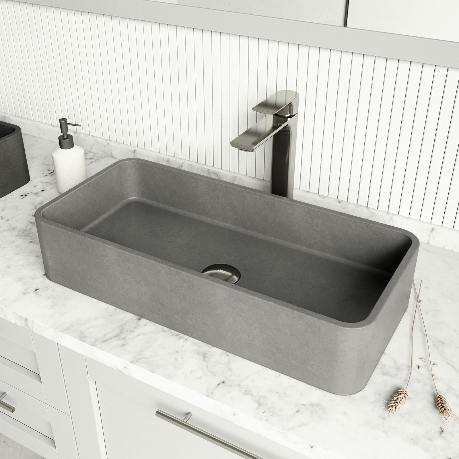 Palazzo Gothic ConcretoStone 24x11-in Deep Grey Bathroom Sink/Basin with Rectangular Vessel Z1O9 - product image 6