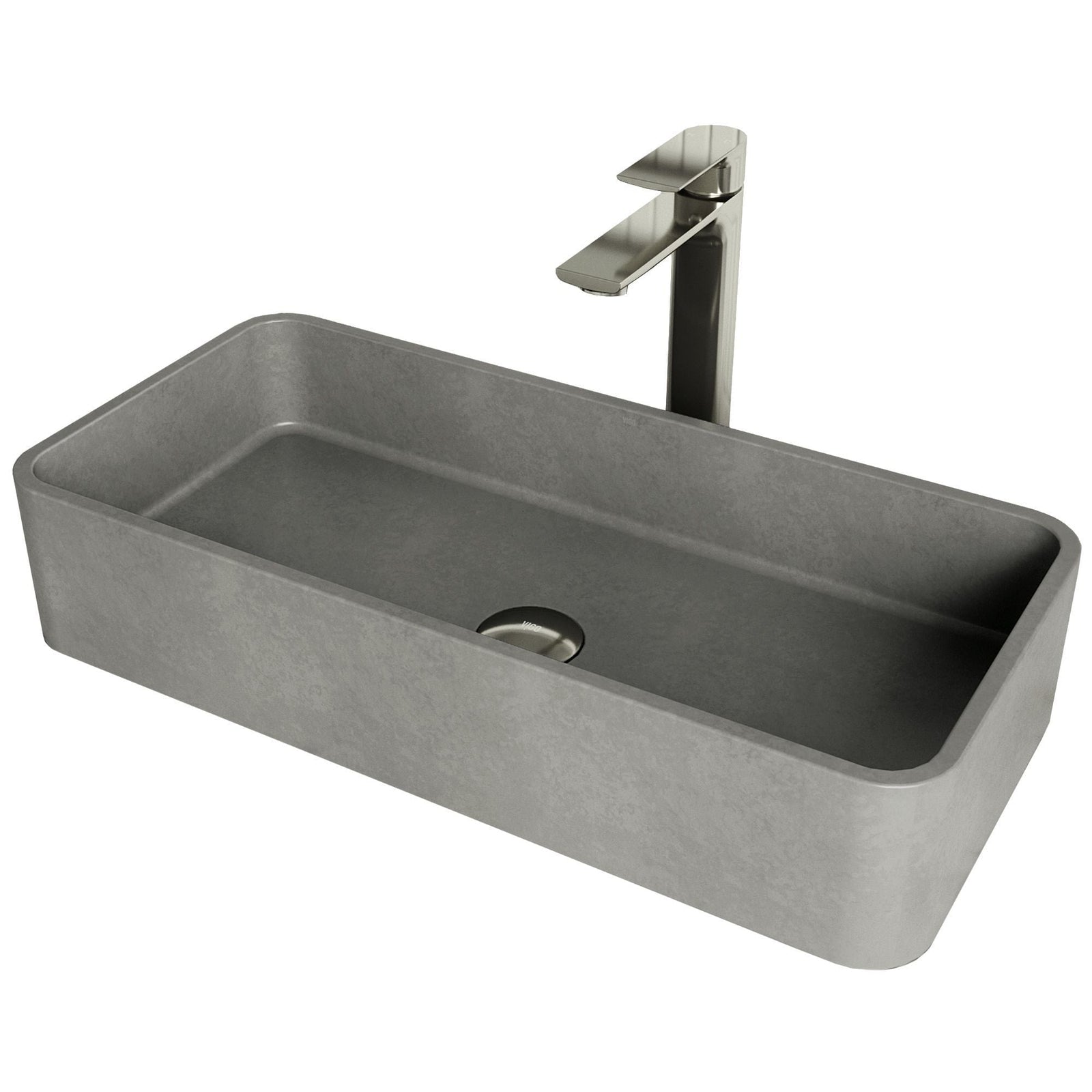 Palazzo Gothic ConcretoStone Grey Bathroom Sink/Basin Set with Niko Faucet and Rectangular Vessel R9P1 - product image 1