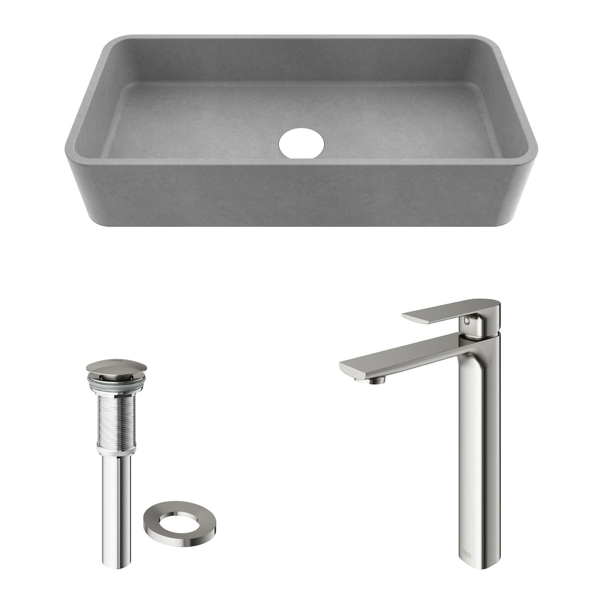 Palazzo Gothic ConcretoStone Grey Bathroom Sink/Basin Set with Niko Faucet and Rectangular Vessel R9P1 - product image 2
