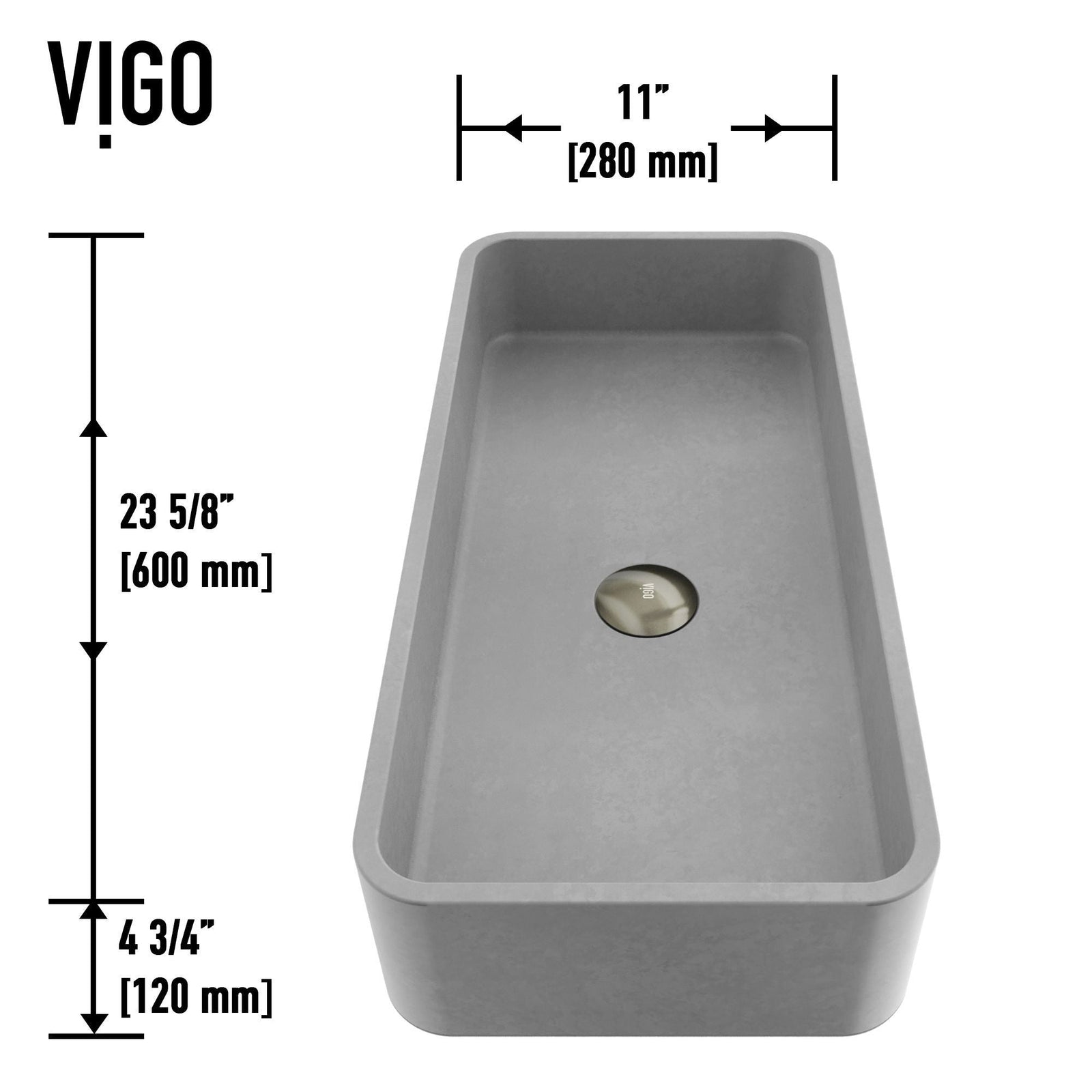 Palazzo Gothic ConcretoStone Grey Bathroom Sink/Basin Set with Niko Faucet and Rectangular Vessel Q7W0 - product image 3