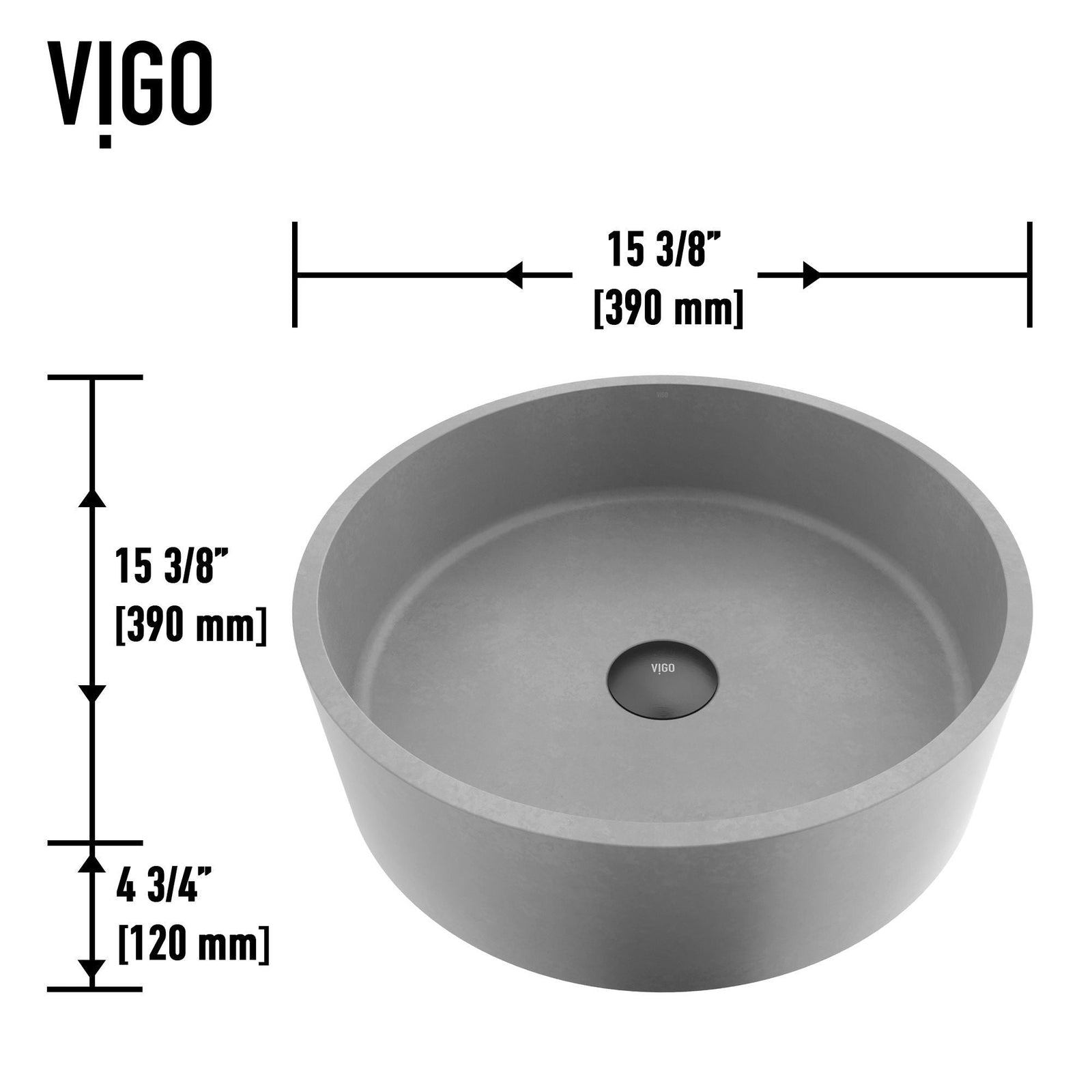 Palermo Gothic ConcretoStone 15x15-in Deep Grey Bathroom Sink/Basin with Round Vessel O9M9 - product image 4
