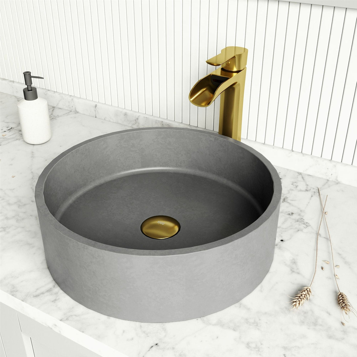 Palermo Gothic ConcretoStone 15x15-in Deep Grey Bathroom Sink/Basin with Round Vessel O9M9 - product image 6