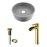 Palermo Gothic ConcretoStone Ash Grey Bathroom Sink/Basin Set with Niko Faucet and Round Vessel B7O6 - product image 2