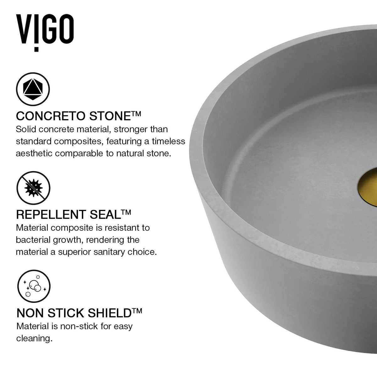Palermo Gothic ConcretoStone Ash Grey Bathroom Sink/Basin Set with Niko Faucet and Round Vessel B7O6 - product image 7