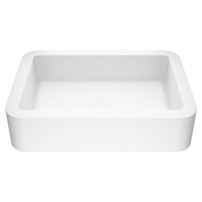 Petunia Matte Stone Rectangular Composite Vessel Bathroom Sink/Basin with Rounded Edges & Deep Bowl, White V0Z1