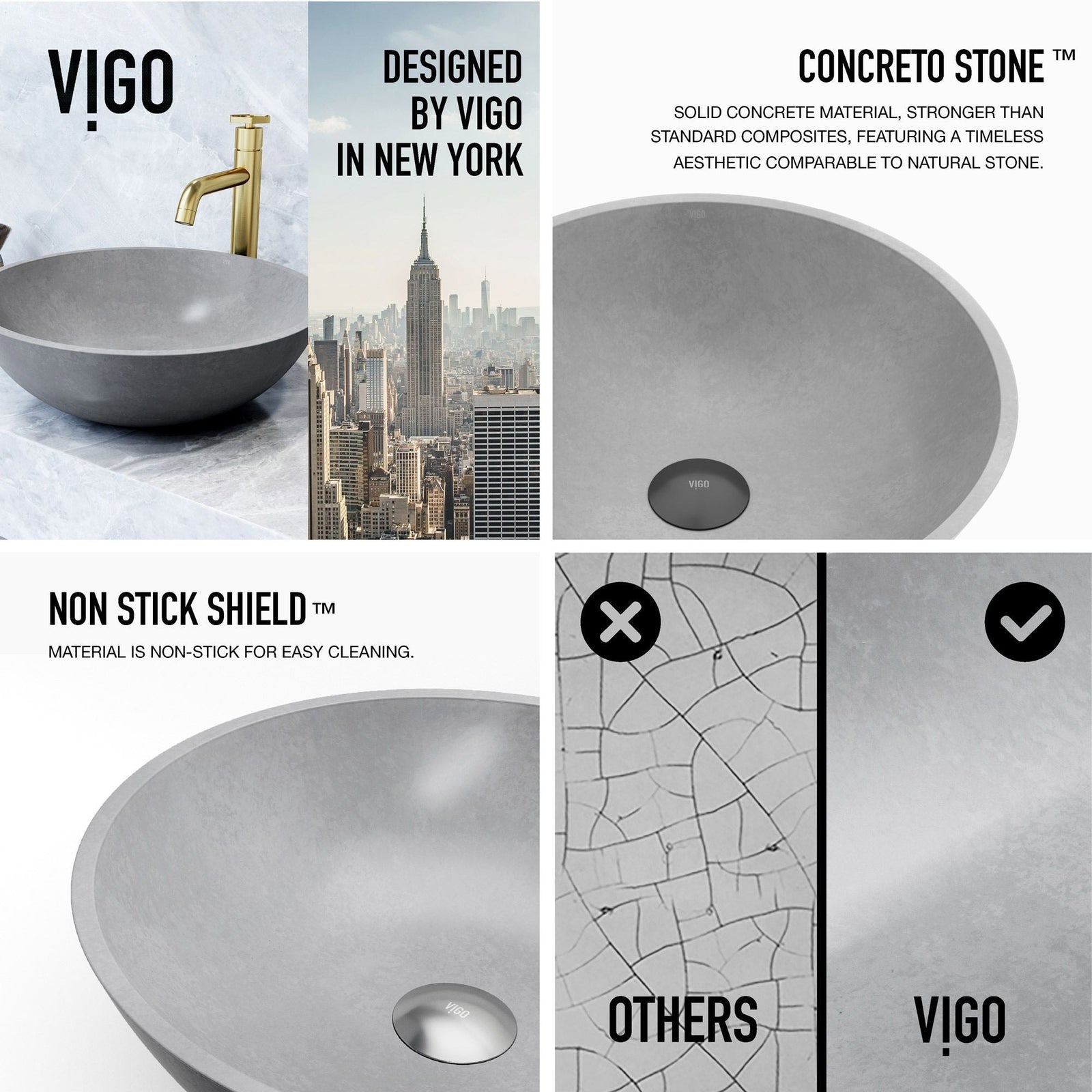 Ravenna Gothic ConcretoStone 16x16-in Deep Grey Bathroom Sink/Basin with Round Vessel S2W1 - product image 2
