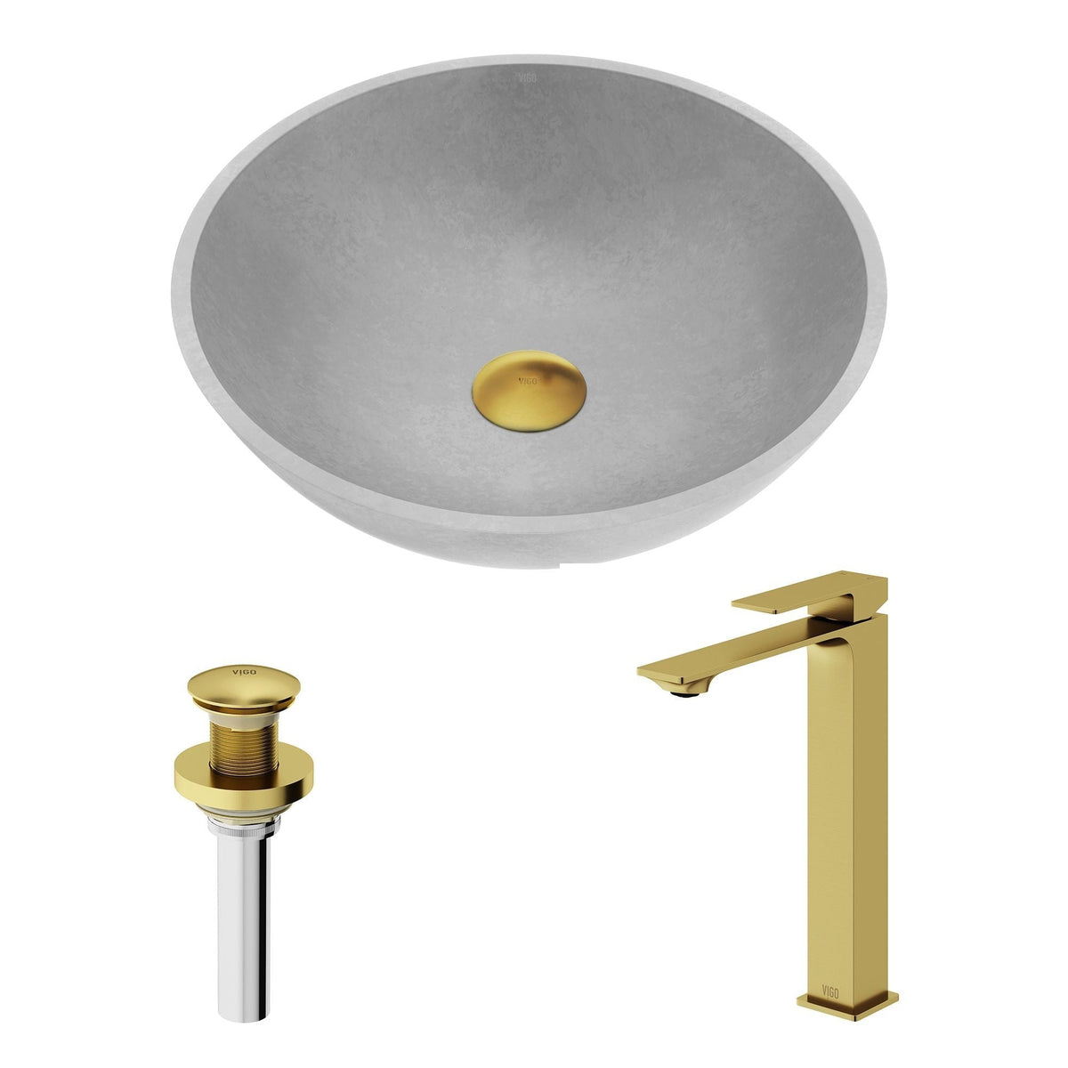 Ravenna Gothic ConcretoStone Grey Bathroom Sink/Basin Set with Dunn Faucet and Round Vessel D0K1 - product image 2