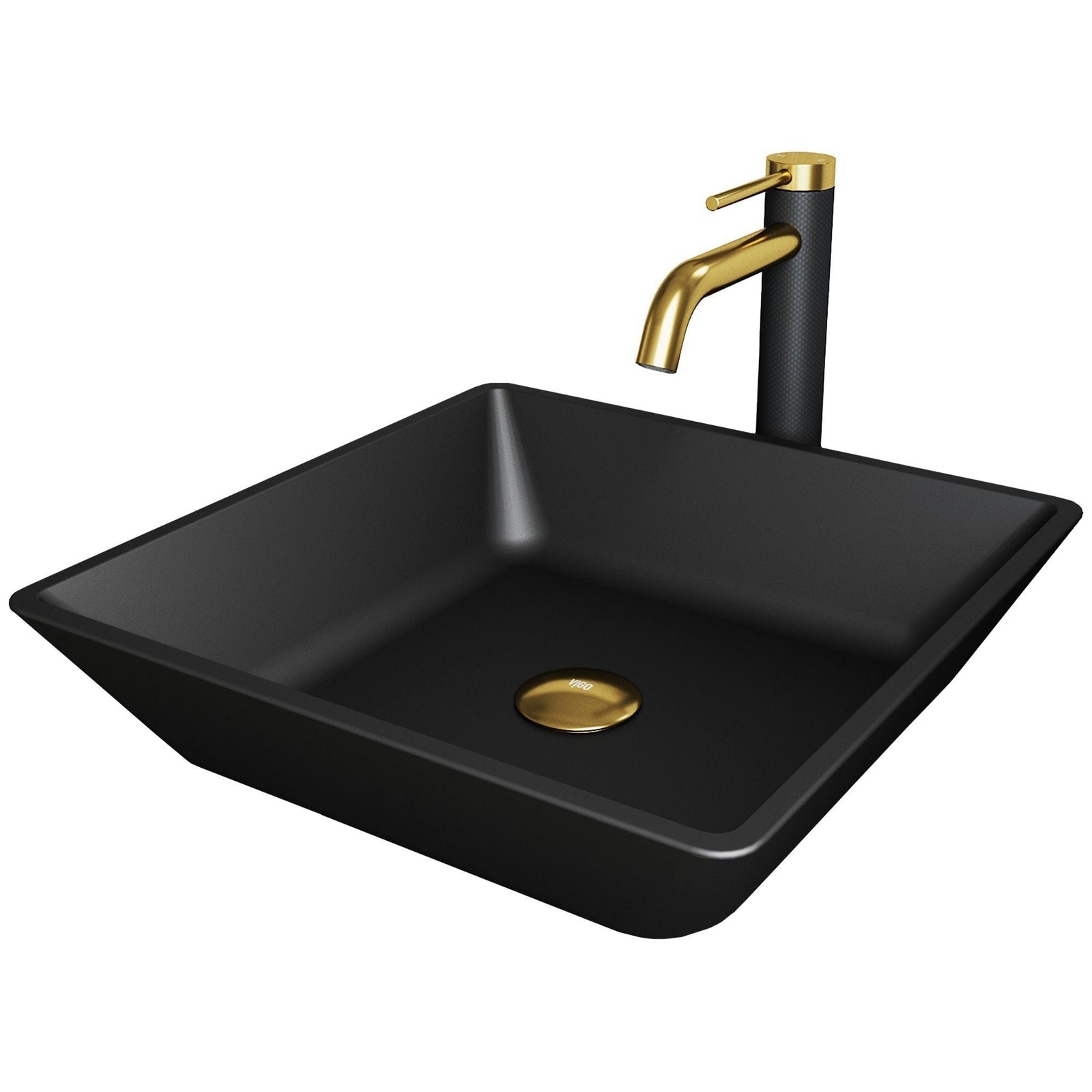 Roma MatteShell Matte Black Bathroom Sink/Basin Set with Lexington Faucet and Glass Square Vessel D9E7 - product image 1