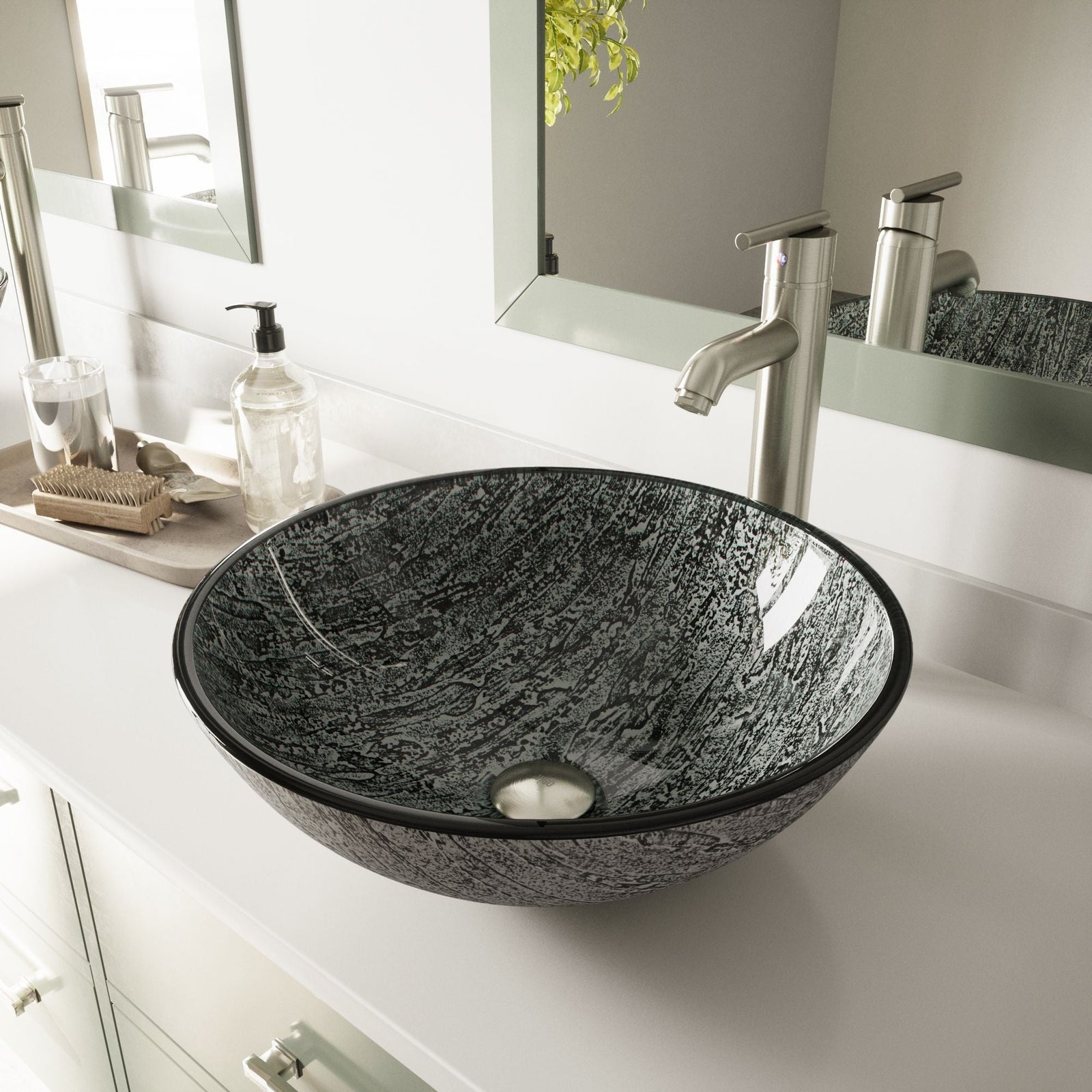 Round Glass Vessel Bathroom Sink/Basin with Deep Bowl, Titanium Q5F6 - product image 8