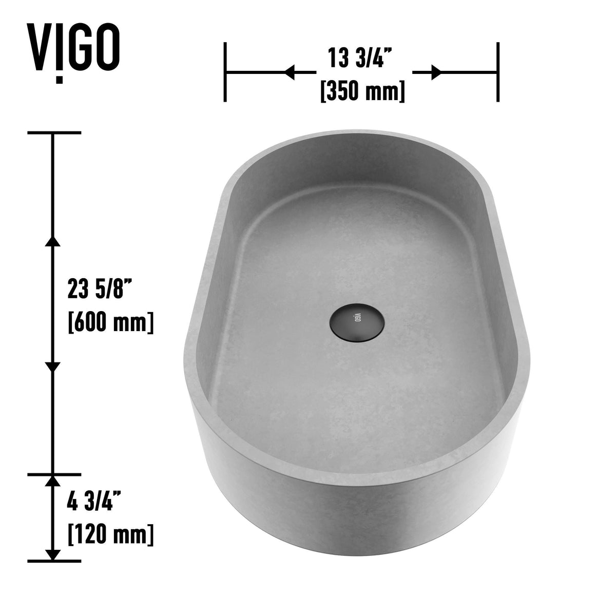 Sagrada Gothic ConcretoStone 24x14-in Deep Grey Bathroom Sink/Basin with Rectangular Vessel M2A4 - product image 2
